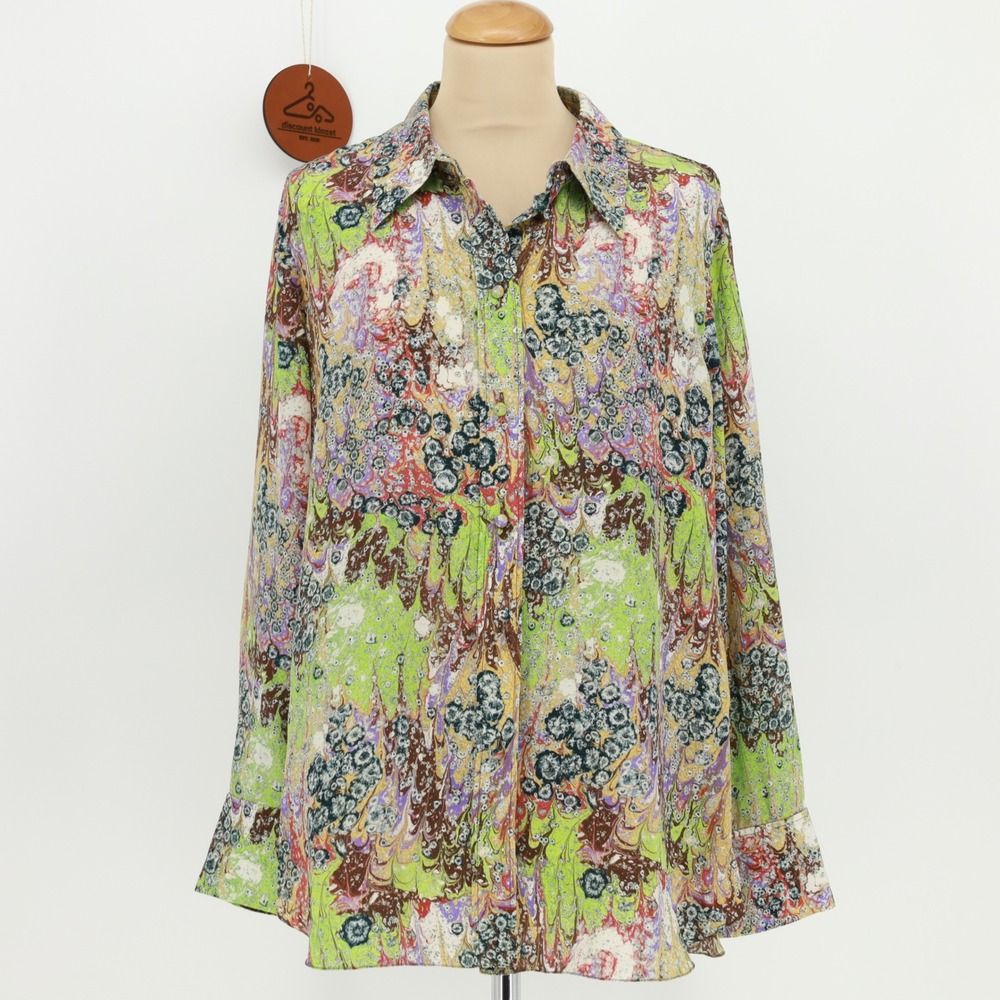 Chloe Silk Marbled Print Button Down Shirt Size 44 US 12 Designer Luxury Boho